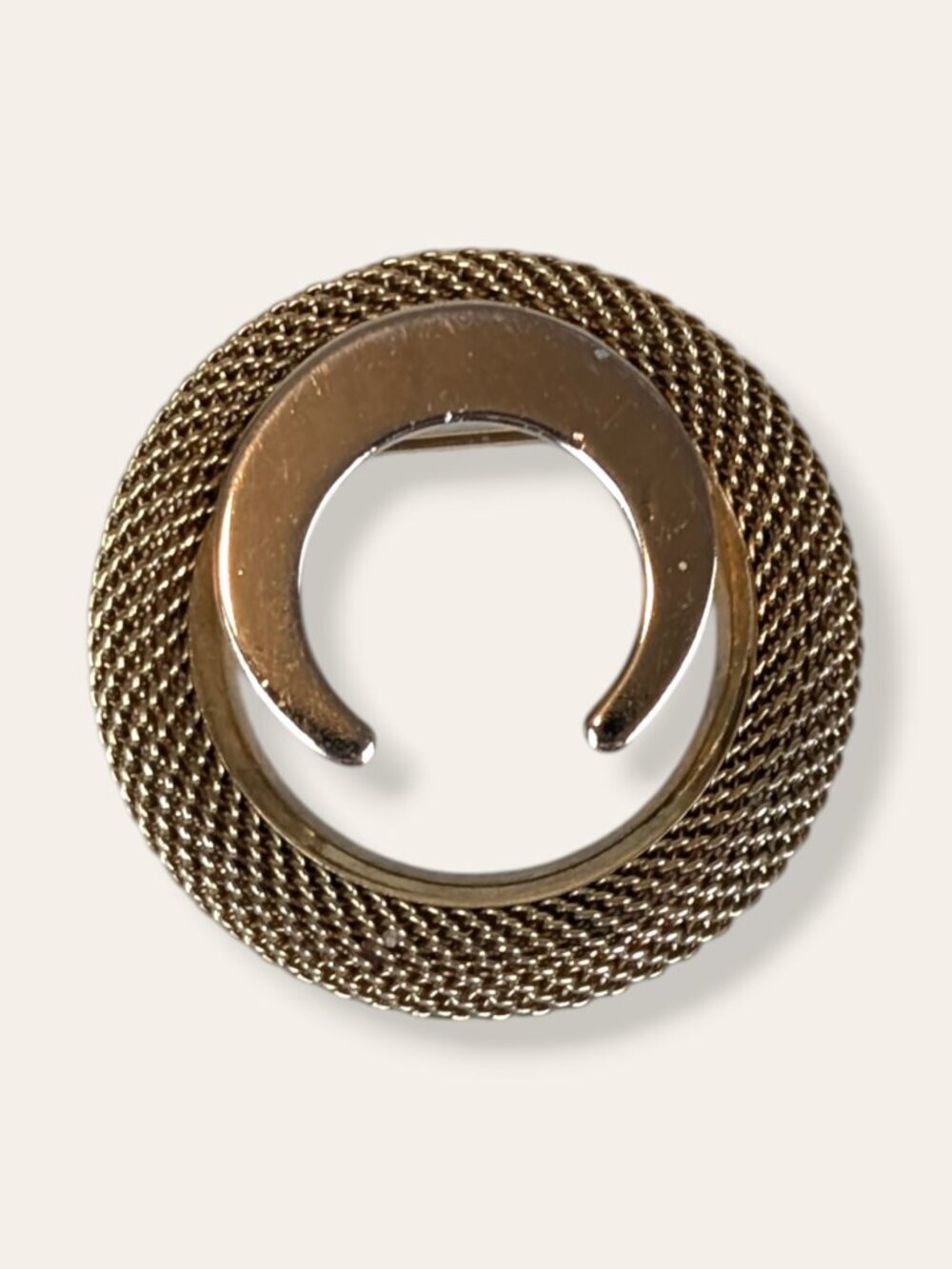 Vintage Gold Tone Metal Mesh Crescent Brooch